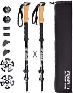 Foxelli Carbon Fiber Trekking Poles – Collapsible, Lightweight, Shock-Absorbent, Hiking, Walking & Running Sticks with Natural Cork Grips