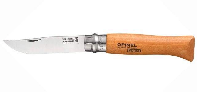 Opinel Carbon Steel Folding Pocket Knife with Beechwood Handle